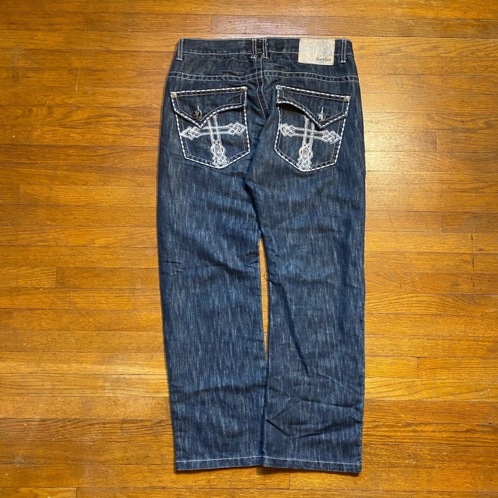 Southpole Premium Jeans Dark Wash Denim Embroidered Cross Y2K Denim 36x32